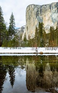 Preview wallpaper river, trees, rock, reflections, nature