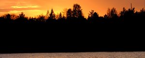 Preview wallpaper river, trees, silhouettes, sunset