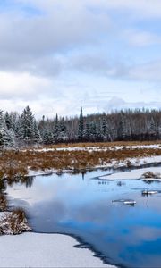 Preview wallpaper river, trees, snow, winter, landscape, nature