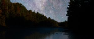 Preview wallpaper river, trees, starry sky, night, reflection