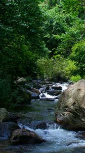 Preview wallpaper river, trees, stones, landscape, nature