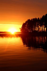 Preview wallpaper river, trees, sunset, dark