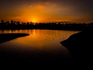 Preview wallpaper river, trees, sunset, dark, silhouettes