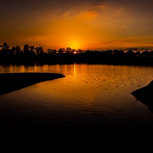 Preview wallpaper river, trees, sunset, dark, silhouettes