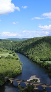 Preview wallpaper river, valley, forest, hills, bridge, nature