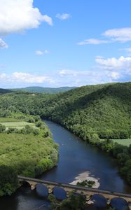 Preview wallpaper river, valley, forest, hills, bridge, nature