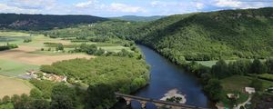 Preview wallpaper river, valley, forest, hills, bridge, nature
