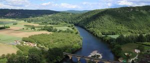 Preview wallpaper river, valley, forest, hills, bridge, nature