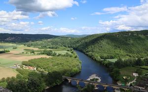 Preview wallpaper river, valley, forest, hills, bridge, nature