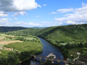 Preview wallpaper river, valley, forest, hills, bridge, nature