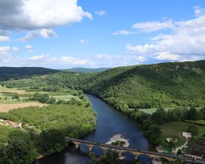 Preview wallpaper river, valley, forest, hills, bridge, nature