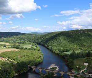 Preview wallpaper river, valley, forest, hills, bridge, nature