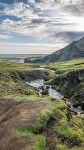 Preview wallpaper river, valley, landscape, nature, iceland