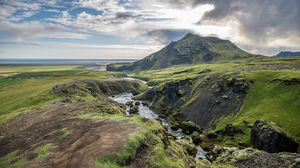 Preview wallpaper river, valley, landscape, nature, iceland