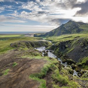 Preview wallpaper river, valley, landscape, nature, iceland