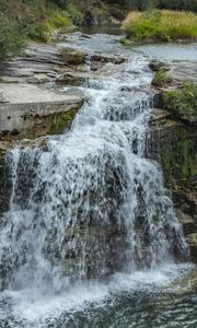 Preview wallpaper river, water, cascade, waterfall, stones, nature