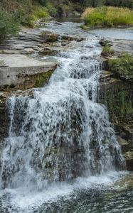 Preview wallpaper river, water, cascade, waterfall, stones, nature