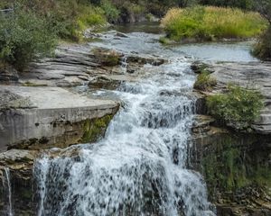 Preview wallpaper river, water, cascade, waterfall, stones, nature