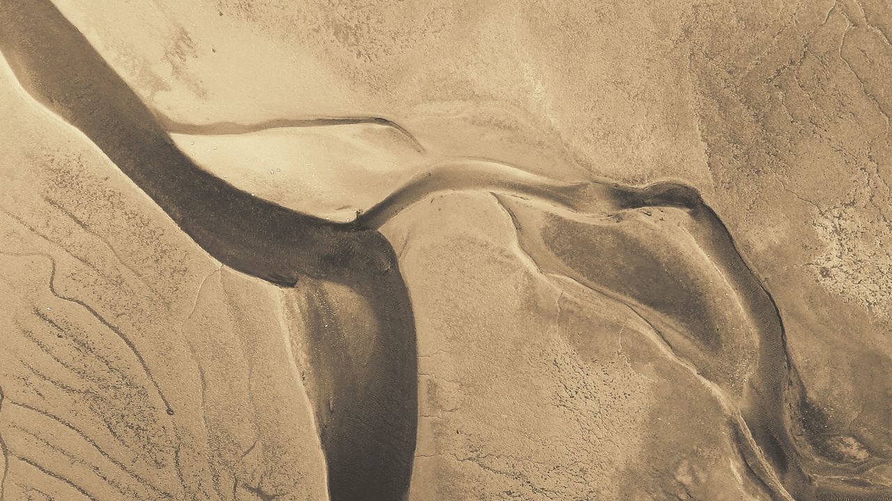 Wallpaper river, water, sand, aerial view