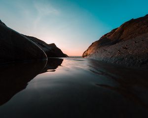 Preview wallpaper river, water, shore, dusk, stream
