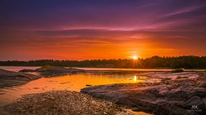 Preview wallpaper river, water, shore, sunset, trees