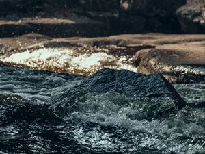 Preview wallpaper river, water, spray, stone, nature