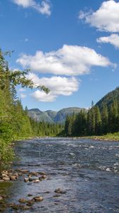 Preview wallpaper river, water, stones, mountains, valley, nature