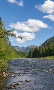 Preview wallpaper river, water, stones, mountains, valley, nature