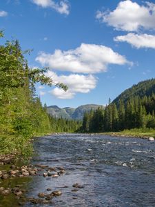 Preview wallpaper river, water, stones, mountains, valley, nature