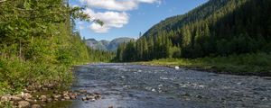 Preview wallpaper river, water, stones, mountains, valley, nature