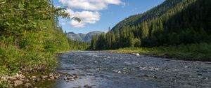 Preview wallpaper river, water, stones, mountains, valley, nature