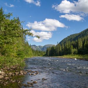 Preview wallpaper river, water, stones, mountains, valley, nature