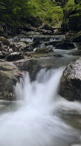 Preview wallpaper river, water, waterfall, cascade, stones, nature