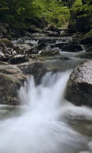Preview wallpaper river, water, waterfall, cascade, stones, nature