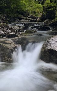 Preview wallpaper river, water, waterfall, cascade, stones, nature