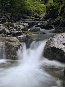 Preview wallpaper river, water, waterfall, cascade, stones, nature