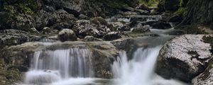 Preview wallpaper river, water, waterfall, cascade, stones, nature