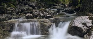 Preview wallpaper river, water, waterfall, cascade, stones, nature