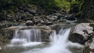 Preview wallpaper river, water, waterfall, cascade, stones, nature