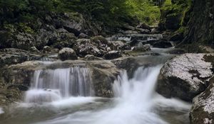 Preview wallpaper river, water, waterfall, cascade, stones, nature