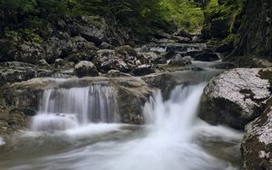 Preview wallpaper river, water, waterfall, cascade, stones, nature