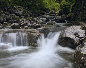 Preview wallpaper river, water, waterfall, cascade, stones, nature