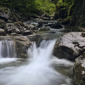 Preview wallpaper river, water, waterfall, cascade, stones, nature
