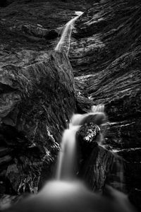 Preview wallpaper river, waterfall, bw, rock, landscape