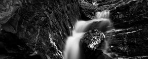 Preview wallpaper river, waterfall, bw, rock, landscape