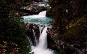 Preview wallpaper river, waterfall, forest, landscape, nature