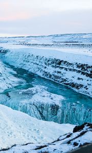 Preview wallpaper river, waterfall, ice, snow, frozen, winter