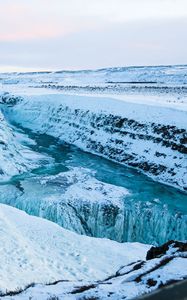 Preview wallpaper river, waterfall, ice, snow, frozen, winter