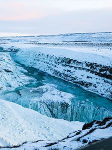 Preview wallpaper river, waterfall, ice, snow, frozen, winter