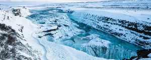 Preview wallpaper river, waterfall, ice, snow, frozen, winter